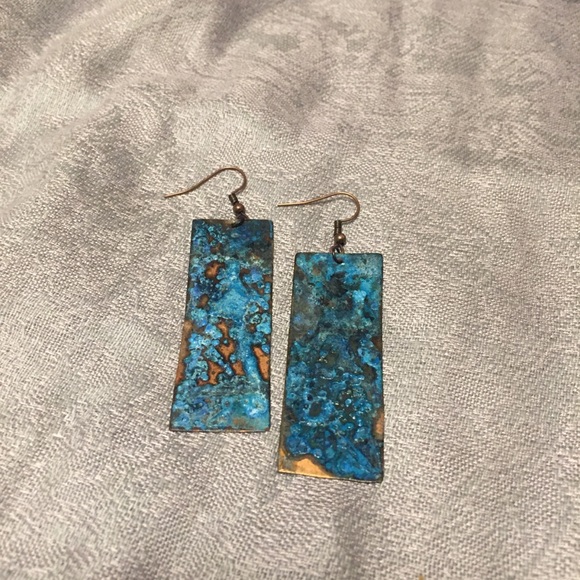 Jeweled Desert Jewelry - Turquoise Copper Patina Earrings
